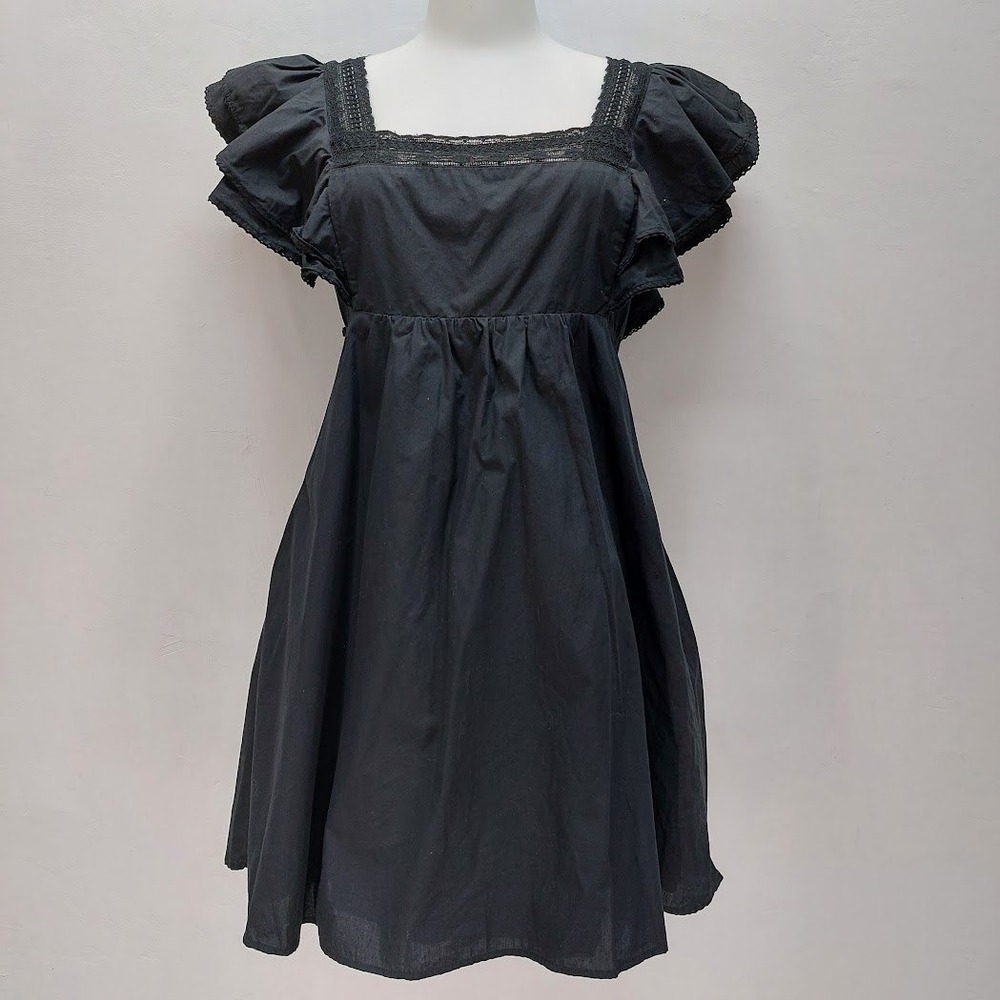 Sunday Best Aritzia Ruffle Sleeve Mini Dress Women's M Black Lace Cottagecore